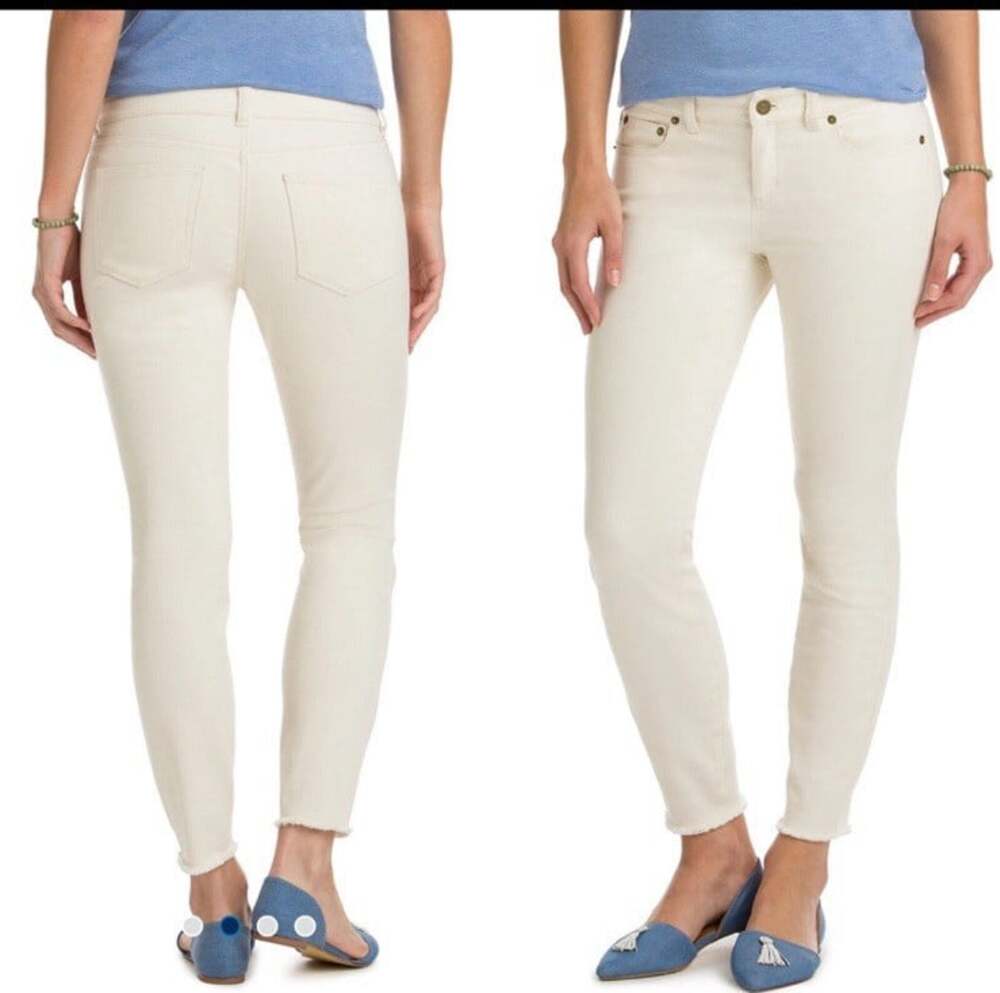 Vineyard Vines Jamie High Rise Skinny White Jeans Sz 0 Raw Hem Zip Fly 5 Pocket